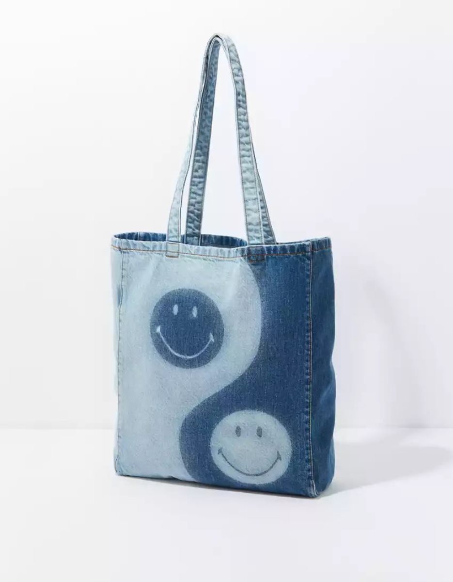 Sacs American Eagle AE Yin Yang Smiley Denim Tote Bleu Femme | GPM-18447475